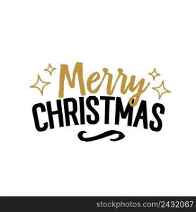 Merry Christmas lettering. Creative inscription with golden stars. Handwritten text, calligraphy. Can be used for greeting cards, posters and leaflets