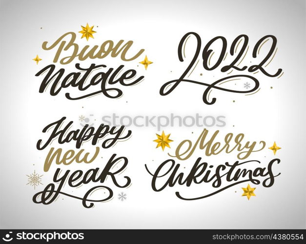 Merry Christmas Lettering Design Set. Vector illustration. Merry Christmas New Year 2022 Lettering Calligraphy Design Set. Vector illustration