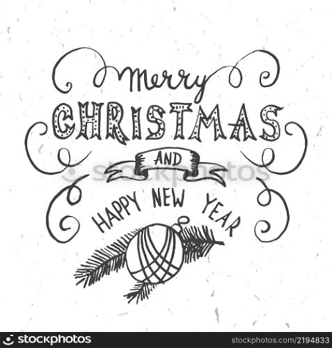 Merry Christmas Lettering Design. Vector illustration. Xmas design for congratulation cards, invitations, banners and flyers. Hand drawn holiday illustration with text - Merry Christmas and Happy New Year.. Merry Christmas Lettering Design. Vector illustration.