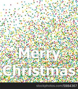 Merry Christmas lettering on colorful confetti background. Merry Christmas lettering title on background colorful particles confetti - vector