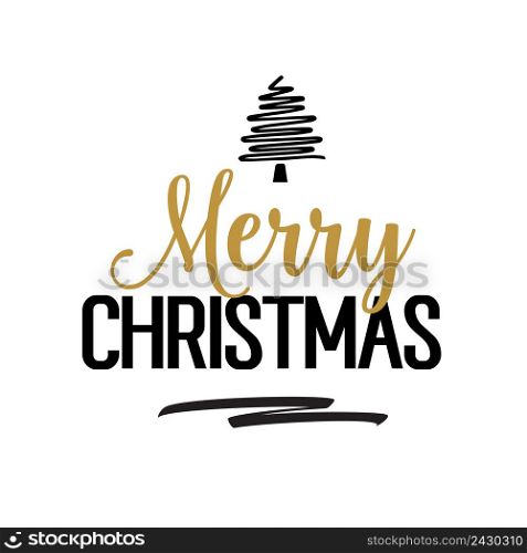 Merry Christmas lettering. Winter inscription drawn black tree. Handwritten text, calligraphy. Can be used for greeting cards, posters and leaflets