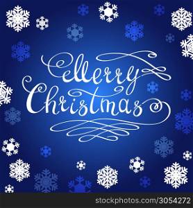 Merry Christmas lettering with navy blue and white snowflakes