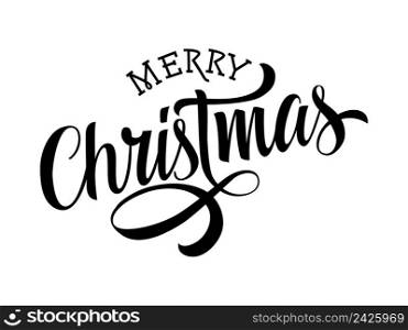 Merry Christmas lettering with swirl. Christmas greeting card. Handwritten text, calligraphy. Can be used for greeting cards, posters, leaflets and brochure