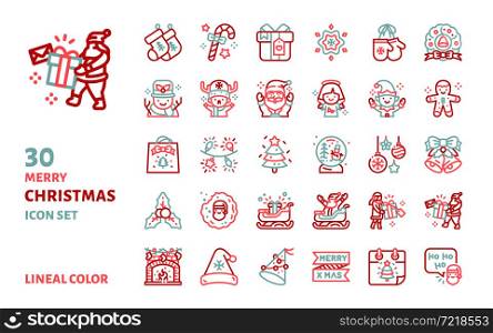 Merry christmas lineal color icon vector illustration for celebration and decoration