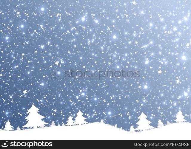 Merry Christmas of the nature snow falling from the sky on blue sky. Illustration vector eps10