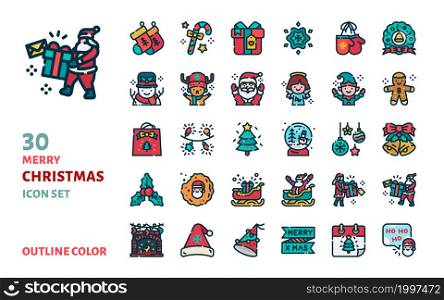 Merry christmas outline color icon vector illustration for celebration and decoration