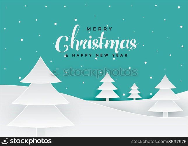 merry christmas papercut style tree landscape background