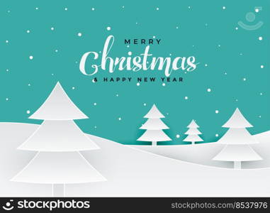 merry christmas papercut style tree landscape background