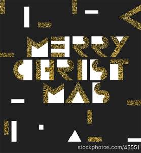 Merry Christmas Postcard Golden. Gold Geometric Typography. Vector template for holiday designs