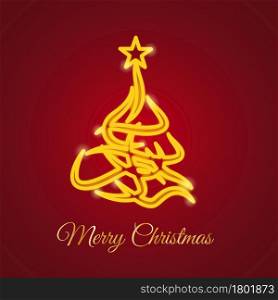 Merry Christmas postcard, scribble of abstract tree, vector made freehand design