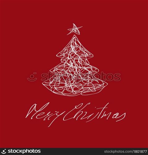Merry Christmas postcard, scribble of abstract tree, vector made freehand design