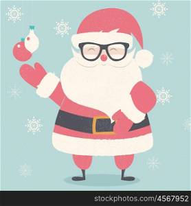 Merry Christmas postcard with hipster Santa Claus wearing glasses, vector illustration