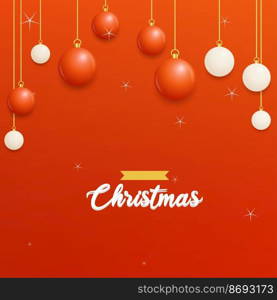 Merry Christmas Red Background with white and Red Hanging balls. Horizontal Christmas posters. greeting cards