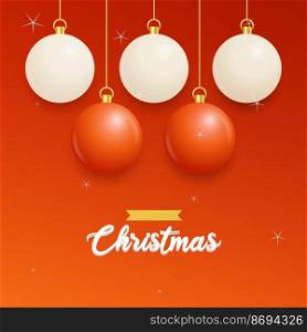 Merry Christmas Red Background with white and Red Hanging balls. Horizontal Christmas posters. greeting cards