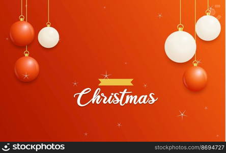 Merry Christmas Red Background with white and Red Hanging balls. Horizontal Christmas posters. greeting cards