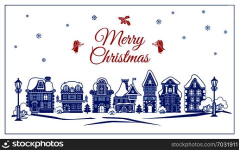 Merry Christmas retro city concept banner. Simple illustration of Merry Christmas retro city vector concept banner for web design isolated on white background. Merry Christmas retro city concept banner, simple style