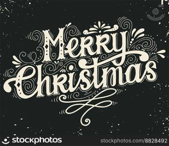 Merry christmas retro poster with hand lettering vector image