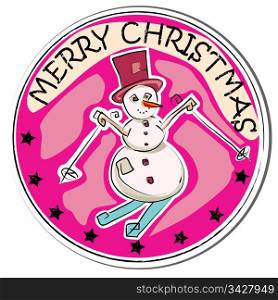 merry christmas retro sticker with snowman isolated on white