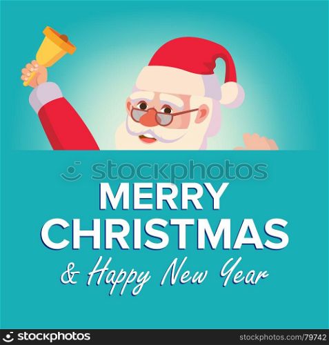 Merry Christmas Santa Claus Greeting Card Vector. Poster, Banner Design Template. Winter Modern Funny Illustration. Merry Christmas Greeting Card With Santa Claus Vector. Place For Text. Brochure Design Template. Holidays Decoration Illustration