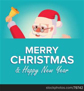 Merry Christmas Santa Claus Greeting Card Vector. Poster, Banner Design Template. Winter Modern Funny Illustration. Merry Christmas Greeting Card With Santa Claus Vector. Place For Text. Brochure Design Template. Holidays Decoration Illustration