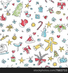 Merry Christmas Seamless Pattern. Hand drawn and cute.