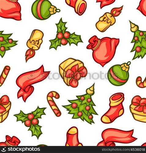Merry Christmas seamless pattern with holiday symbols. Merry Christmas seamless pattern with holiday symbols.