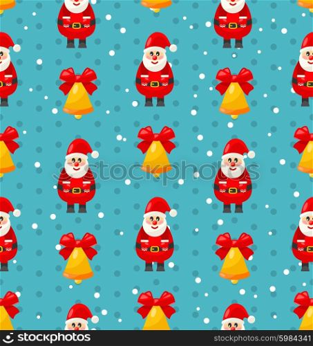 Merry Christmas seamless pattern with Santa and jingle bell. Merry Christmas and Happy New Year seamless pattern with Santa and jingle bell - vector