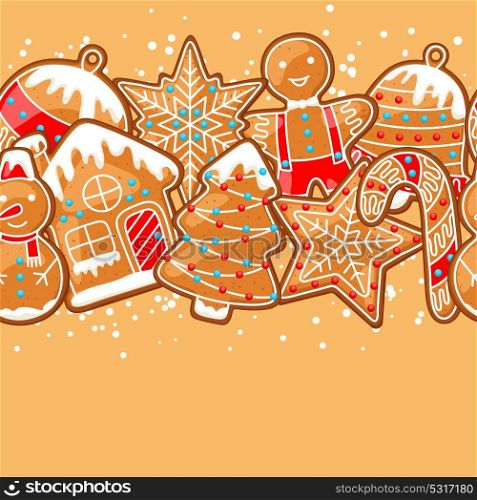 Merry Christmas seamless pattern with various gingerbreads. Merry Christmas seamless pattern with various gingerbreads.