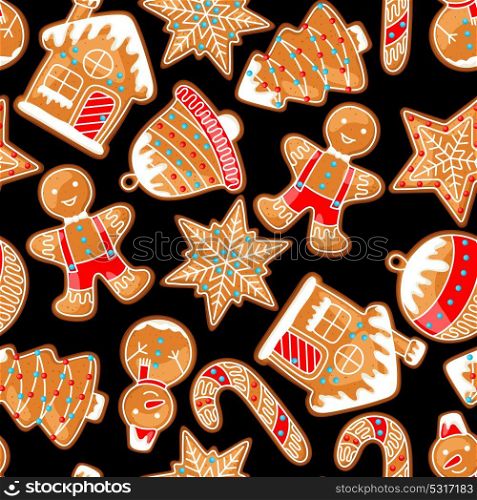 Merry Christmas seamless pattern with various gingerbreads. Merry Christmas seamless pattern with various gingerbreads.