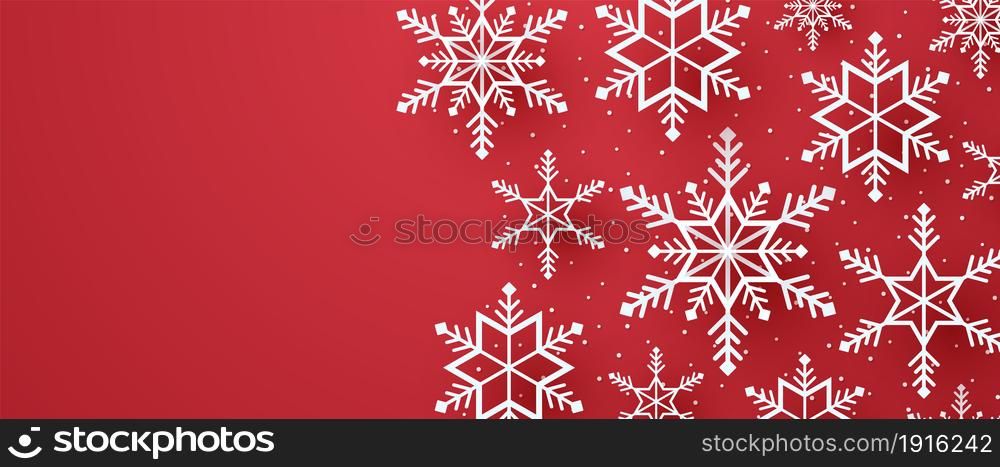 Merry Christmas, snowflakes and snow with blank space in paper art style