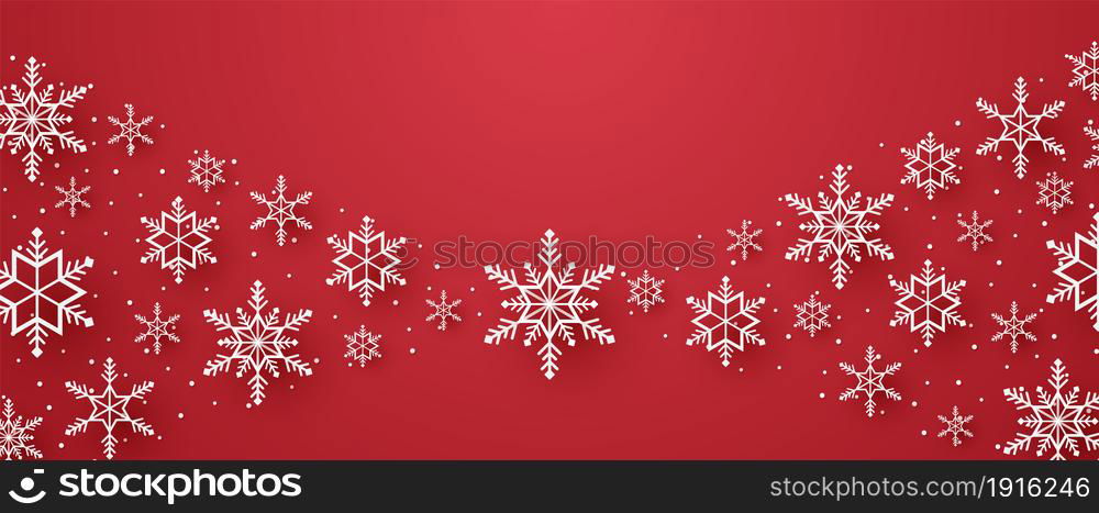 Merry Christmas, snowflakes and snow with blank space in paper art style