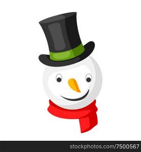 Merry Christmas snowman head in top hat. Accessory for festival and party.. Merry Christmas snowman head in top hat.
