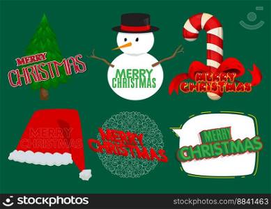 Merry Christmas sticker collection. Holiday icon set.