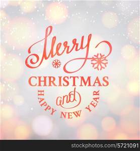 Merry Christmas text on bright bokeh background. Vector illustration.