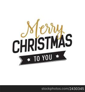 Merry Christmas to you lettering. Celebration inscription with small stars on black ribbon. Handwritten text, calligraphy. Can be used for greeting cards, posters and leaflets