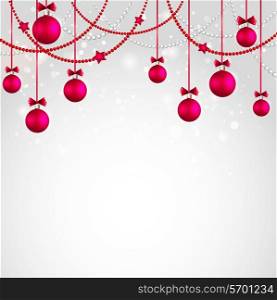 Merry Christmas tree greeting card wuth red bauble. Vector illustration. EPS 10