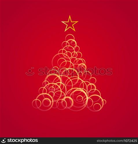 merry christmas tree in abstract shapes, on red background. vector card illustration