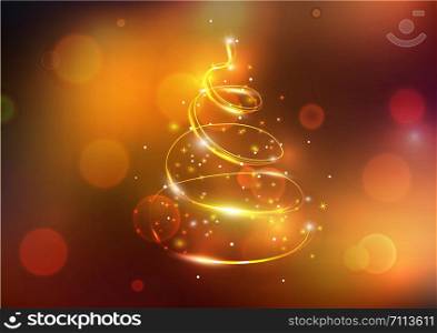 Merry Christmas tree light glow effect vintage background.Happy New Year Bokeh blur shining card.Creative design festival party decoration.Winter season Xmas element template.vector,illustration