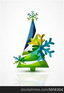 Merry Christmas tree, modern abstract geometric design. Holiday concept icon, greeting card element