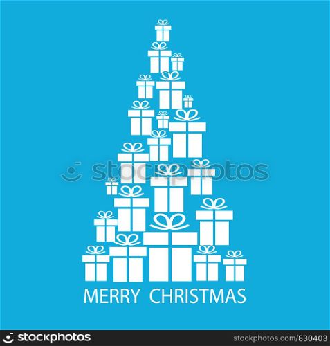 Merry Christmas tree with gift boxes on blue background for your card design, stock vector illustration, eps 10
