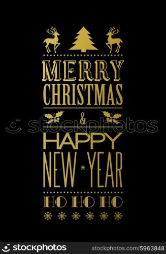 Merry christmas typography . Merry christmas typography poster with christmas tree and reindeer