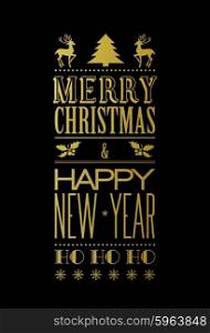 Merry christmas typography . Merry christmas typography poster with christmas tree and reindeer