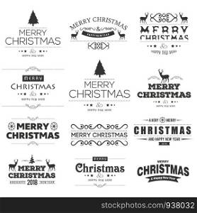 Merry Christmas typography set vector