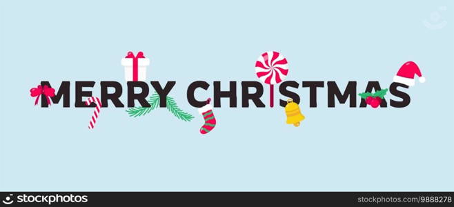 Merry Christmas typography with element flat icon decoration party vector illustration.