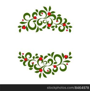Merry Christmas vector green frame ornament with branches and red berries with place for text. Winter holidays element for greeting card.. Merry Christmas vector green frame ornament with branches and red berries with place for text. Winter holidays element for greeting card