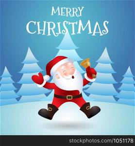 Merry Christmas. Vector illustration happy Santa Claus in forest.. Merry Christmas. Happy Santa Claus in forest. Vector illustration