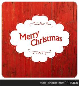 Merry Christmas VIntage Design On Red Planks. Vector