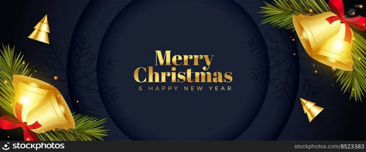 merry christmas wide lovely banner with 3d bell design