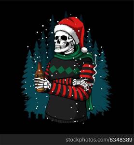 merry christmas winter skull vector illustration