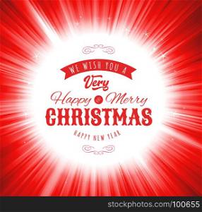 Merry Christmas Wishes Background. Illustration of a design merry christmas holidays background, with happy new year wishes, on red starburst background